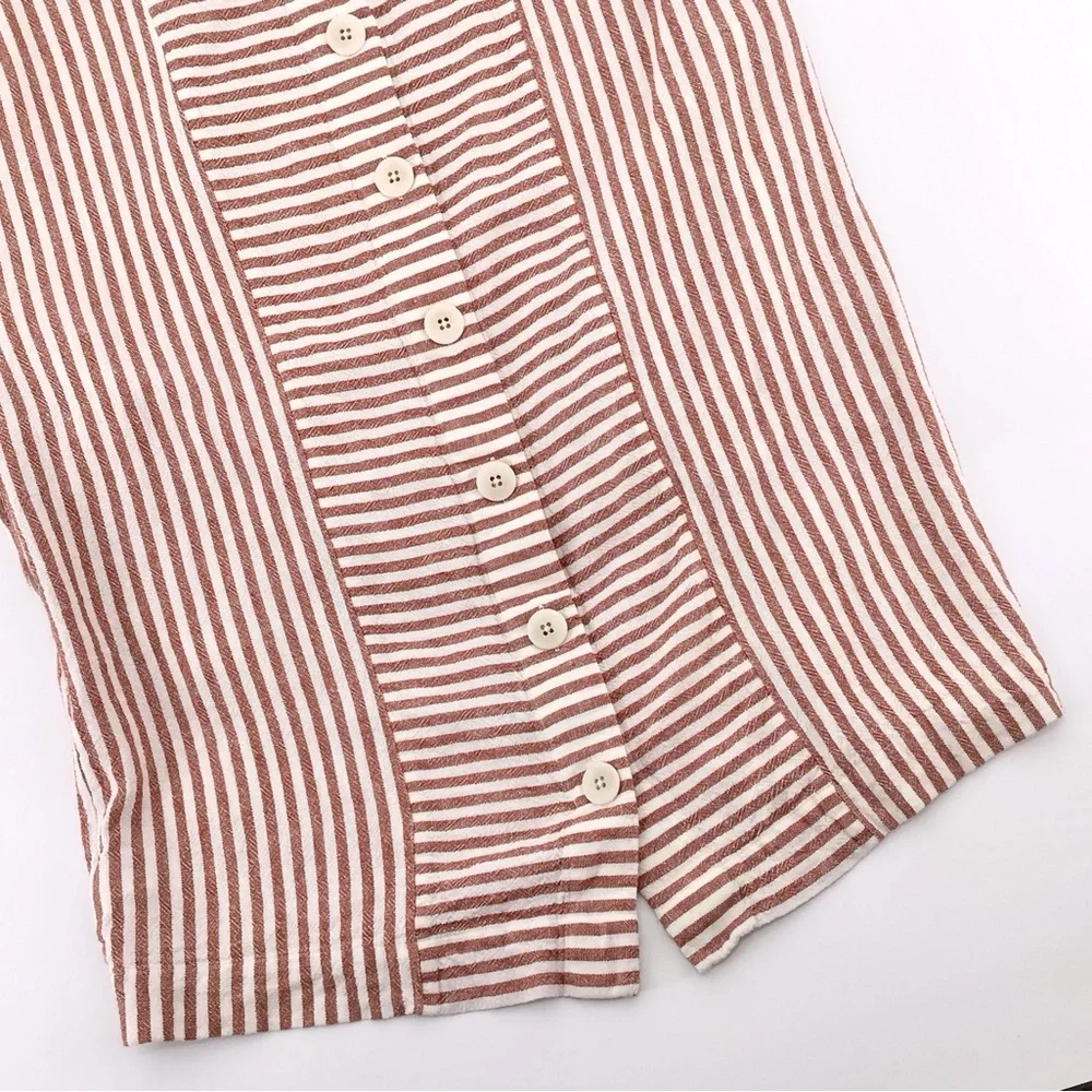 Madewell G5305 Rust White Stripe Play Button Back Linen Blend Dress Size Small - Picture 13 of 15